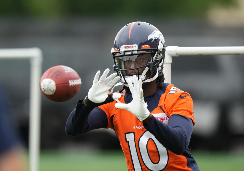 Denver Broncos wide receiver Jerry Jeudy (10) during training camp at the UCHealth Training Center.