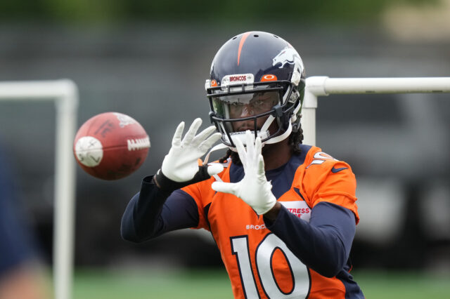 Denver Broncos wide receiver Jerry Jeudy (10) during training camp at the UCHealth Training Center.