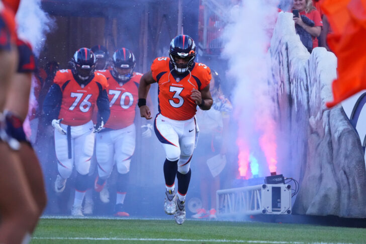 Denver Broncos quarterback Russell Wilson (3) prior to the game against the Minnesota Vikings at Empower Field at Mile High.