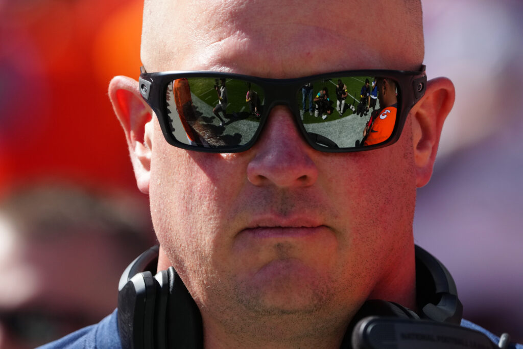 Denver Broncos head coach Nathaniel Hackett (Coach Hackett) before the game against the Houston Texans at Empower Field at Mile High.