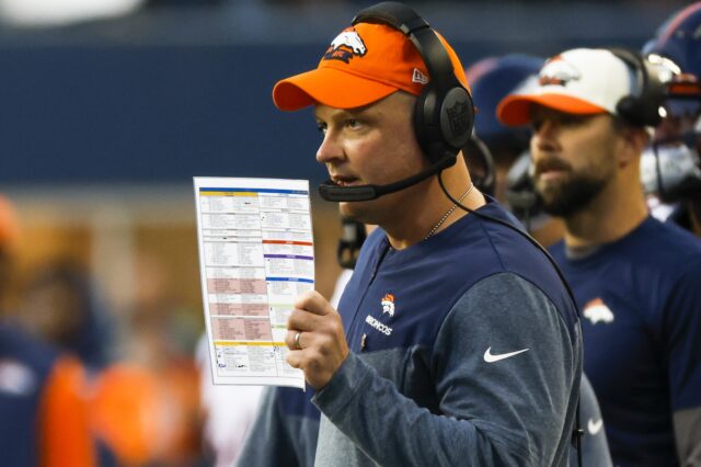 Nathaniel Hackett in his first game as head coach. Credit: Joe Nicholson, USA TODAY Sports.