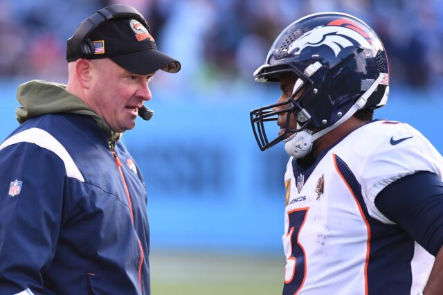 Nathaniel Hackett and Russell Wilson in Tennessee. Credit: Chris Hanewinckel, USA TODAY Sports.