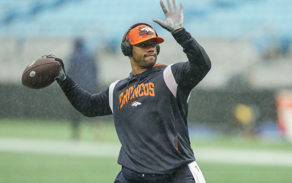 Russell Wilson warming up in Carolina last week. Credit: Jim Dedmon, USA TODAY Sports.