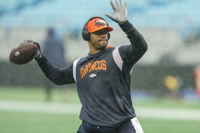 Russell Wilson warming up in Carolina last week. Credit: Jim Dedmon, USA TODAY Sports.