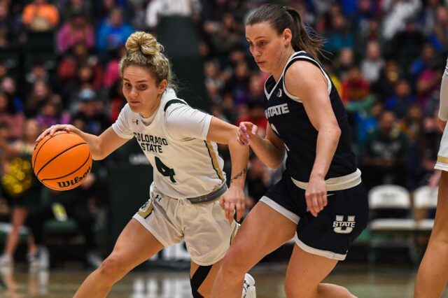 McKenna Hofschild drives against Utah State. Credit: Lucas Boland/The Coloradoan USA TODAY Sports Network.