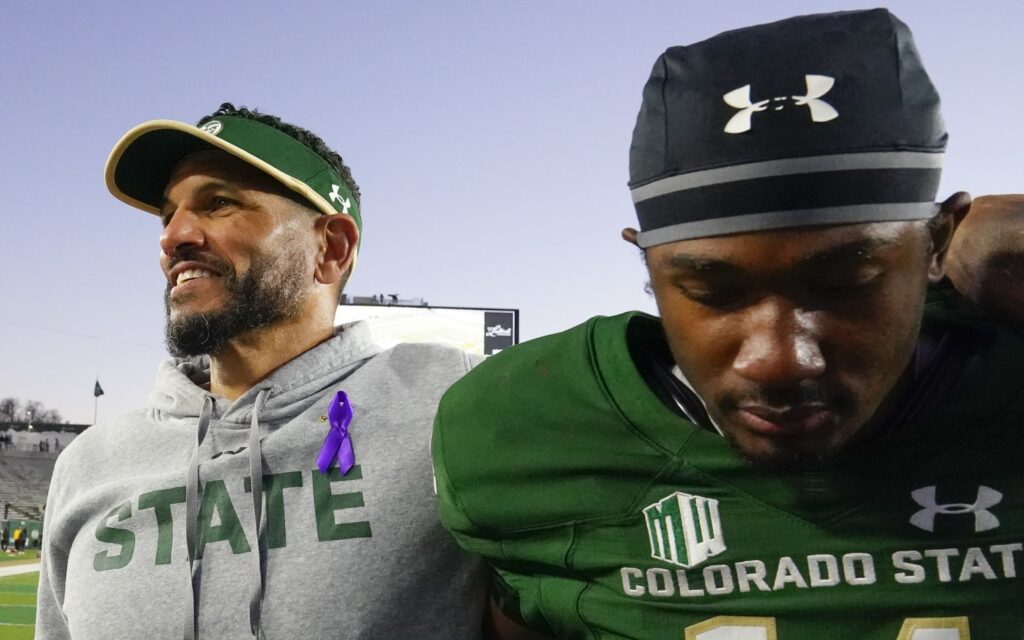 Jay Norvell after the 2022 season-finale win over New Mexico. Credit: Michael Madrid, USA TODAY Sports.