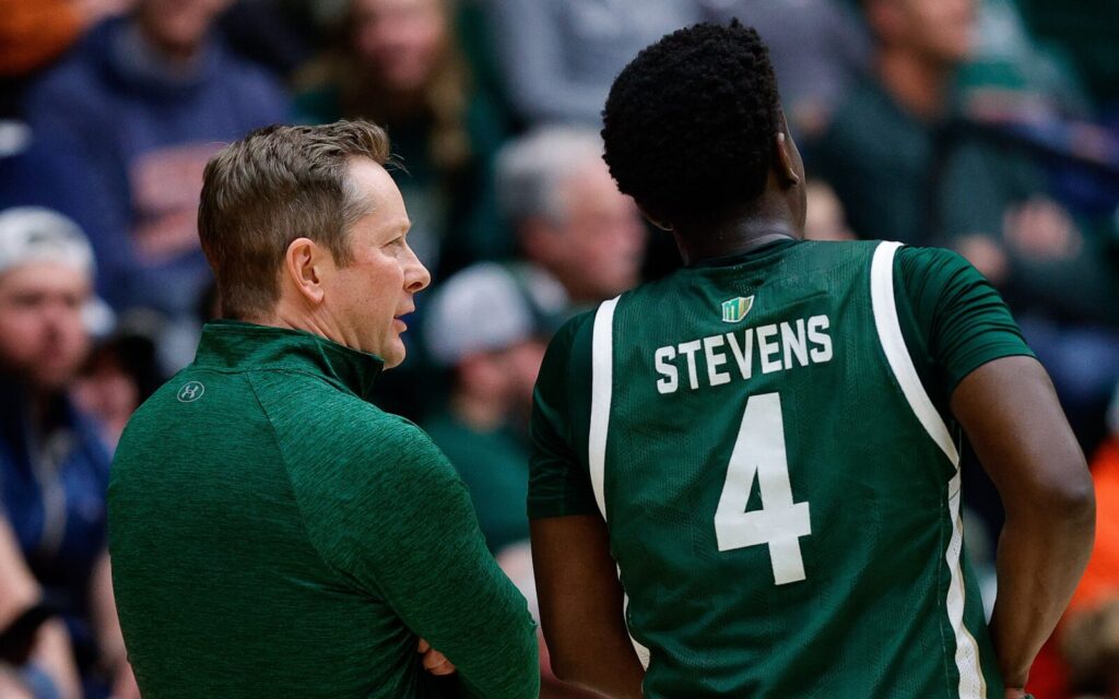 Niko Medved talks to Isaiah Stevens on Senior Night, March. 3, 2023. Credit: Isaiah J. Downing, USA TODAY Sports.