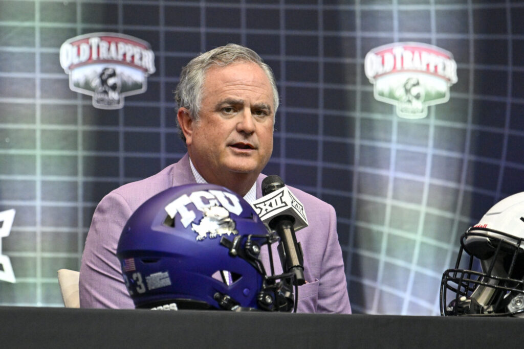 Horned Frogs head coach Sonny Dykes discusses Coach Prime and the CU Buffs during Big 12 football media day at AT&T Stadium.