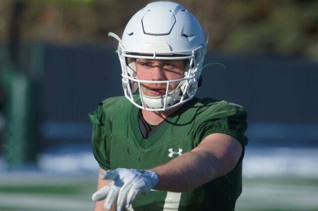Jack Howell points in CSU's spring practice.