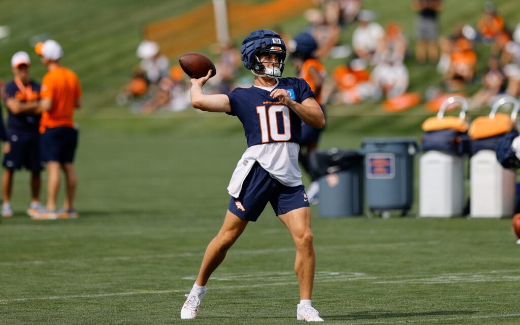 Bo Nix at training camp on July 26, 2024.