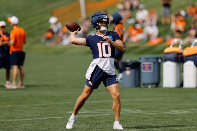 Bo Nix at training camp on July 26, 2024.