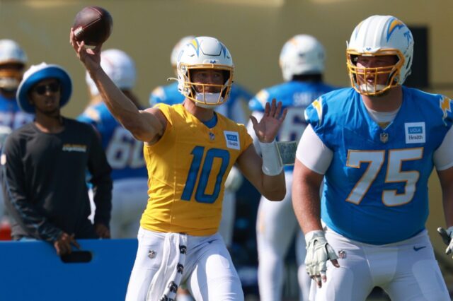 Justin Herbert in training camp.