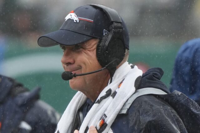 Sean Payton in wet New Jersey on Sunday.