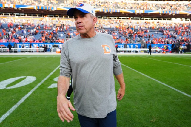 Denver Broncos head coach Sean Payton following win against the Las Vegas Raiders Empower Field at Mile High.