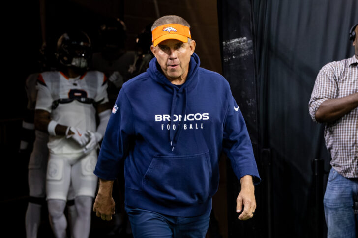 Denver Broncos head coach Sean Payton walks out the tunnel before the game against the New Orleans Saints at Caesars Superdome.