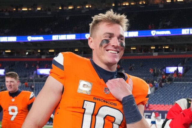 Bo Nix smiles after his career-best win versus the Falcons.