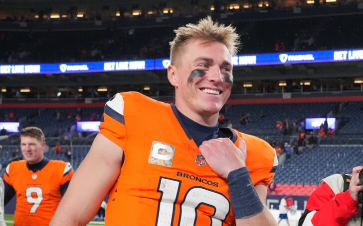 Bo Nix smiles after his career-best win versus the Falcons.