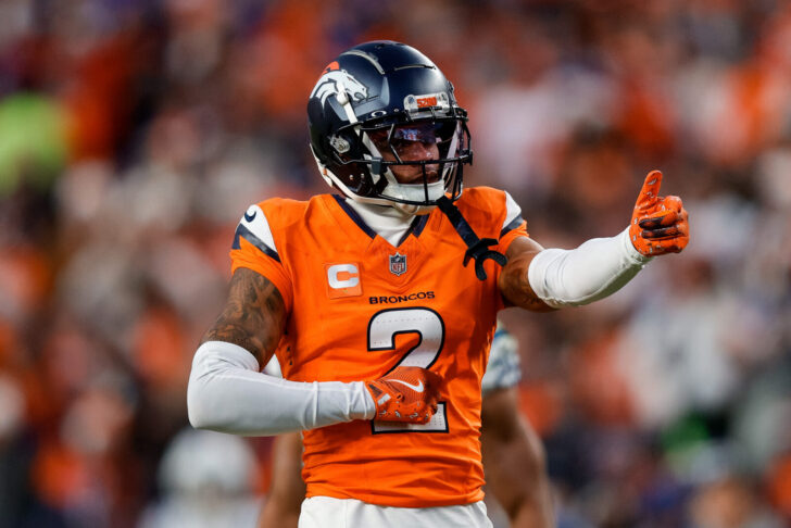 Dec 15, 2024; Denver, Colorado, USA; Denver Broncos cornerback Pat Surtain II (2) gestures after a play in the third quarter against the Indianapolis Colts at Empower Field at Mile High. Mandatory Credit: Isaiah J. Downing-Imagn Images