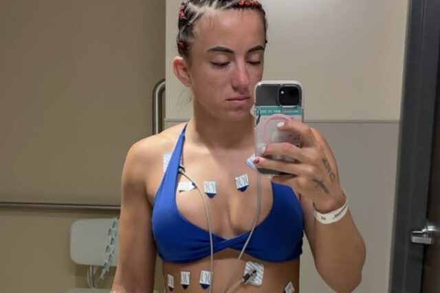 Maycee Barber shares a photo from the hospital following her fight cancellation at UFC Vegas 107. Photo via @mayceebarber Instagram