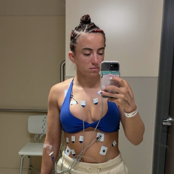 Maycee Barber shares a photo from the hospital following her fight cancellation at UFC Vegas 107. Photo via @mayceebarber Instagram