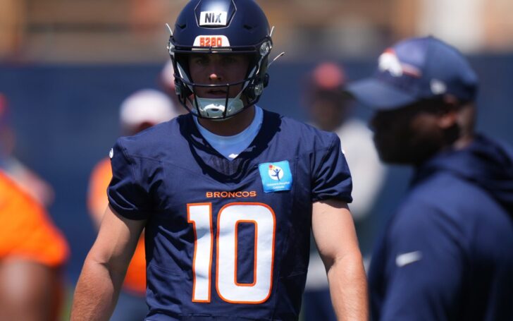 Bo Nix at Broncos minicamp in June.